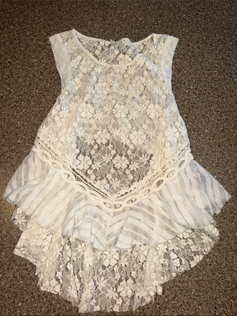 Free People Cream Lace Ruffle Peplum Top